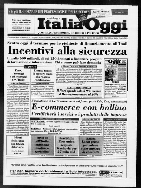 Italia oggi : quotidiano di economia finanza e politica